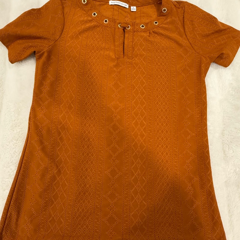 Elegant Eyelet Women's Blouse in Rich Orange